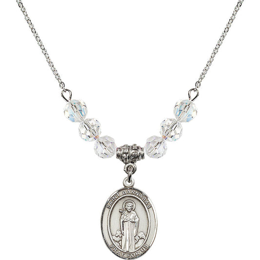 Sterling Silver Saint Barnabas Birthstone Necklace with Crystal Beads - 8216