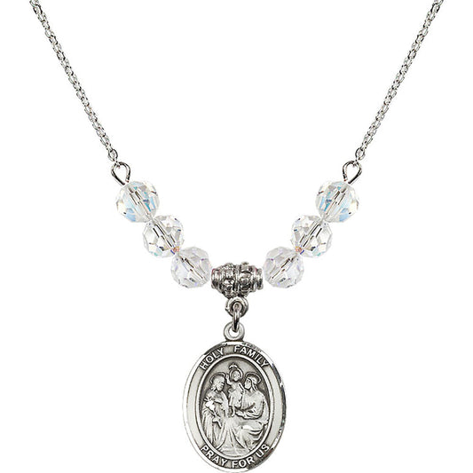 Sterling Silver Holy Family Birthstone Necklace with Crystal Beads - 8218