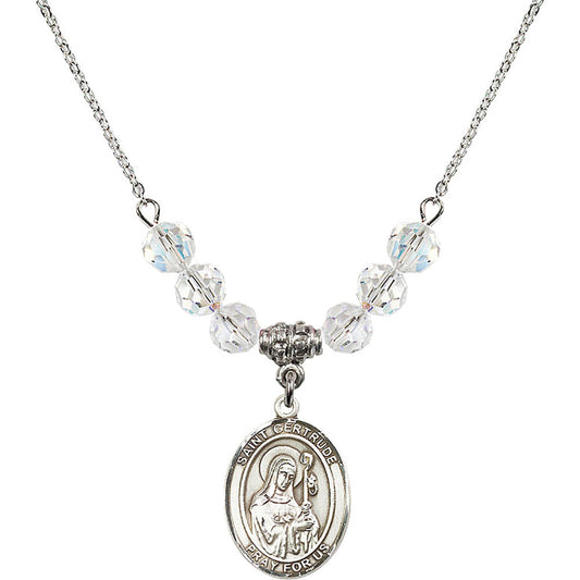 Sterling Silver Saint Gertrude of Nivelles Birthstone Necklace with Crystal Beads - 8219