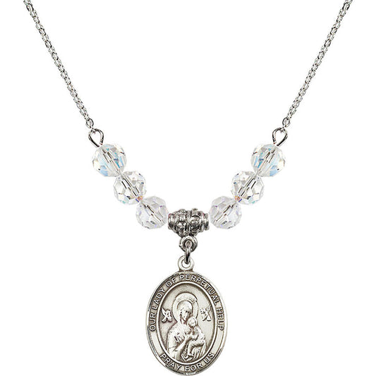 Sterling Silver Our Lady of Perpetual Help Birthstone Necklace with Crystal Beads - 8222