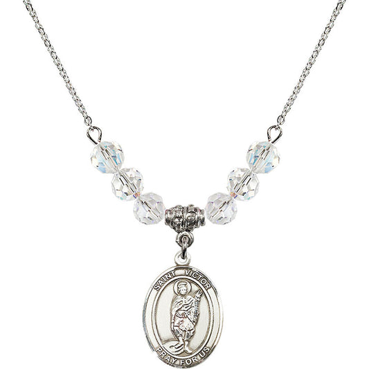 Sterling Silver Saint Victor of Marseilles Birthstone Necklace with Crystal Beads - 8223