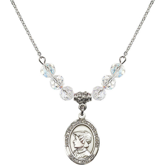 Sterling Silver Saint Elizabeth Ann Seton Birthstone Necklace with Crystal Beads - 8224
