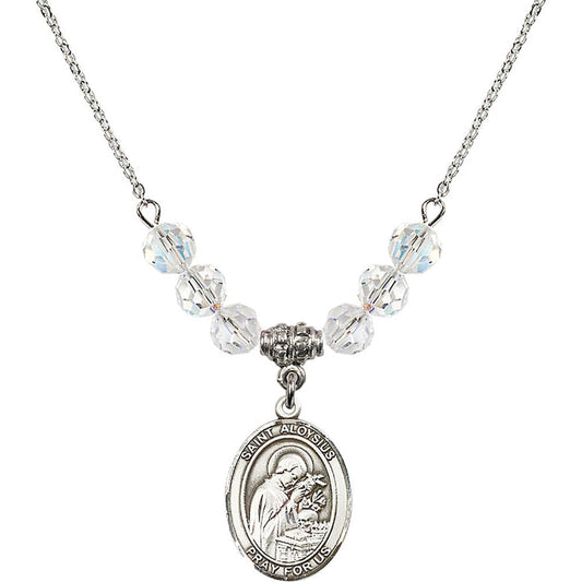 Sterling Silver Saint Aloysius Gonzaga Birthstone Necklace with Crystal Beads - 8225