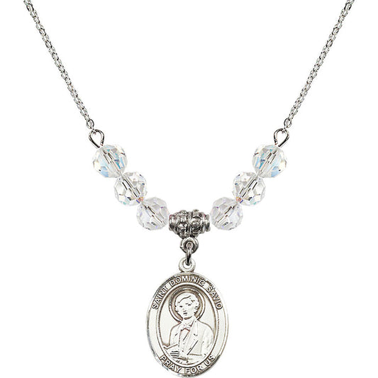 Sterling Silver Saint Dominic Savio Birthstone Necklace with Crystal Beads - 8227