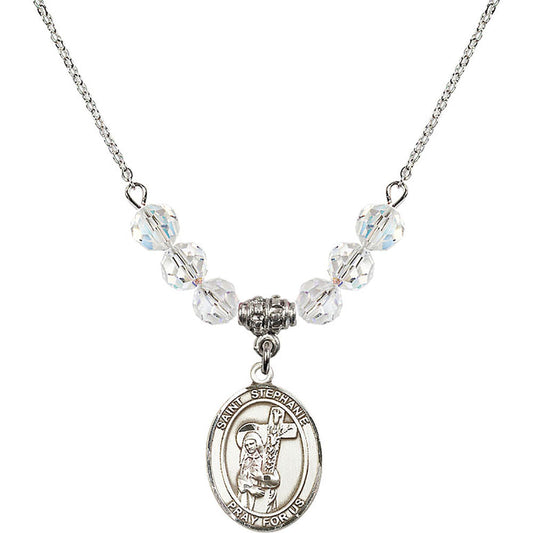 Sterling Silver Saint Stephanie Birthstone Necklace with Crystal Beads - 8228