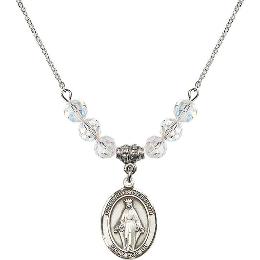 Sterling Silver Our Lady of Lebanon Birthstone Necklace with Crystal Beads - 8229