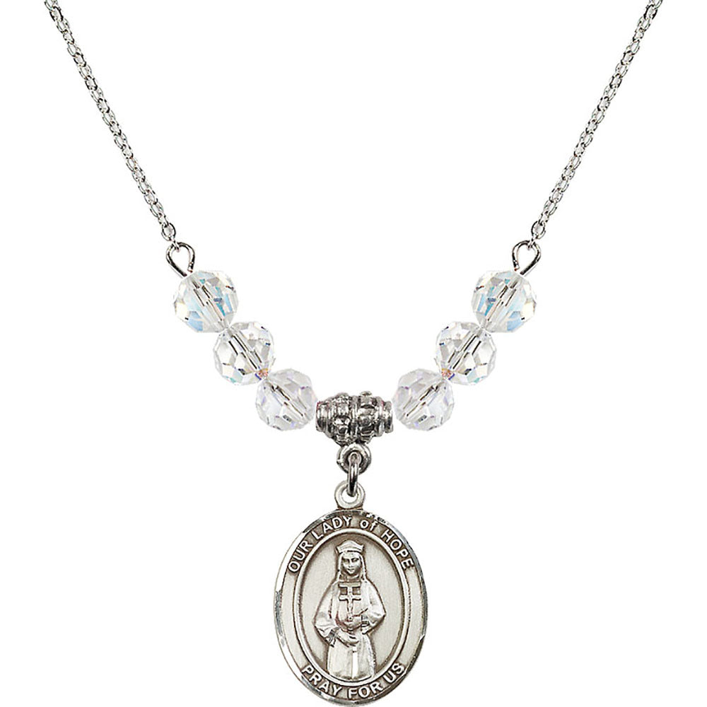 Sterling Silver Our Lady of Hope Birthstone Necklace with Crystal Beads - 8230