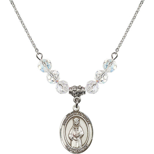 Sterling Silver Our Lady of Hope Birthstone Necklace with Crystal Beads - 8230