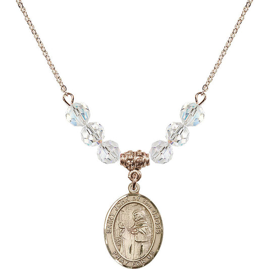 14kt Gold Filled Saint John of the Cross Birthstone Necklace with Crystal Beads - 8231