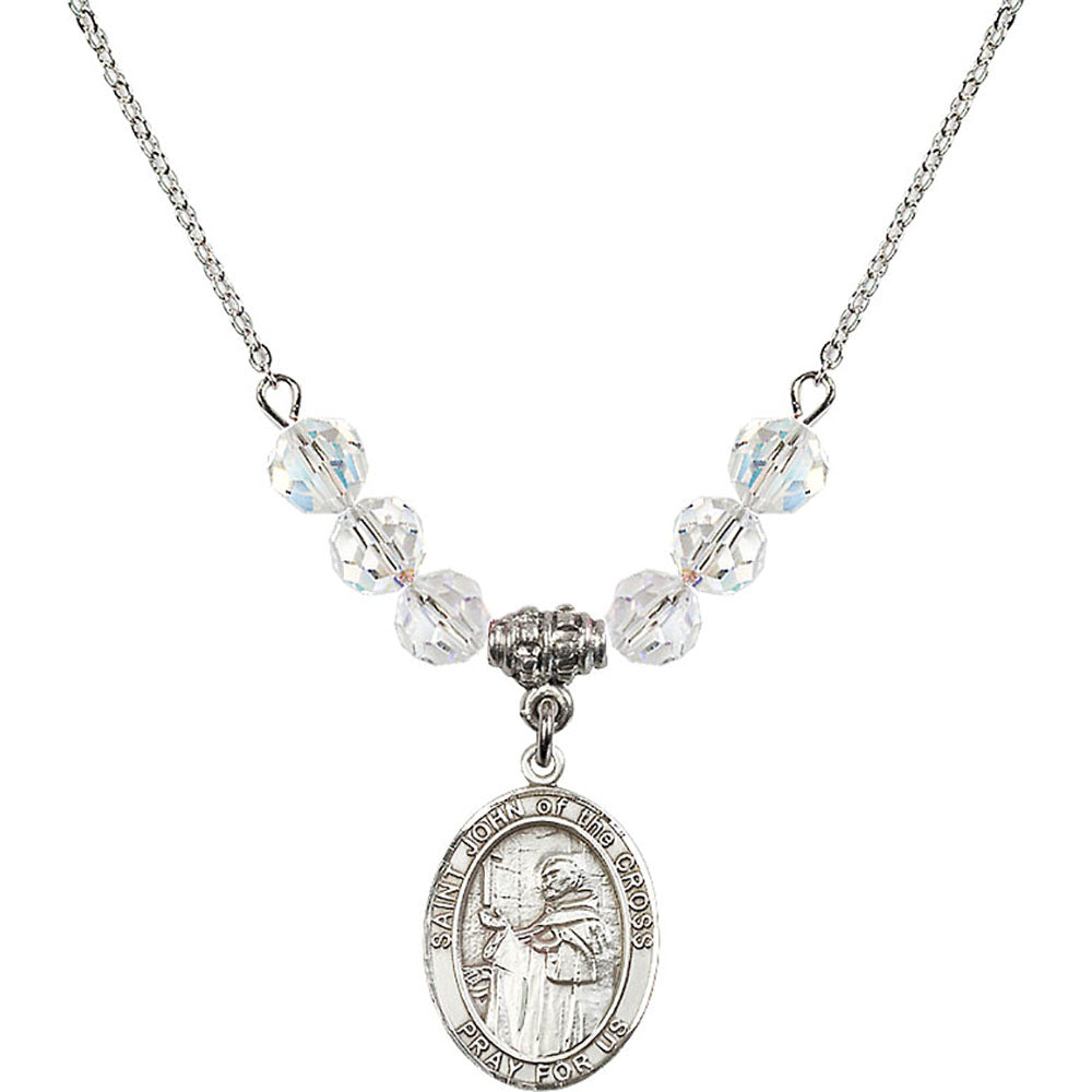 Sterling Silver Saint John of the Cross Birthstone Necklace with Crystal Beads - 8231