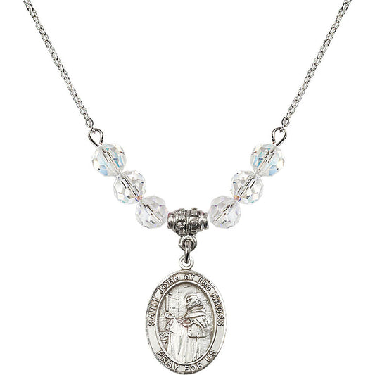 Sterling Silver Saint John of the Cross Birthstone Necklace with Crystal Beads - 8231