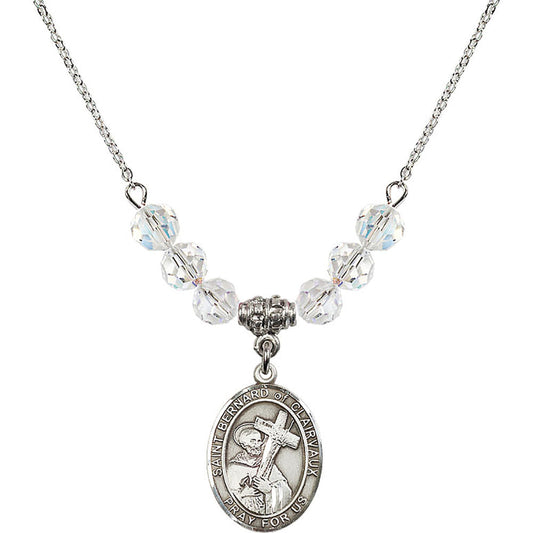 Sterling Silver Saint Bernard of Clairvaux Birthstone Necklace with Crystal Beads - 8233