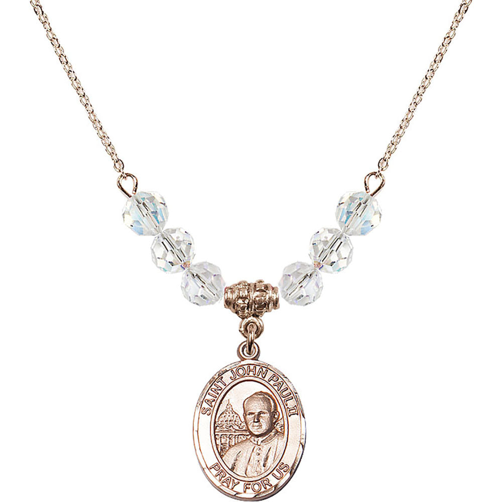 14kt Gold Filled Saint John Paul II Birthstone Necklace with Crystal Beads - 8234