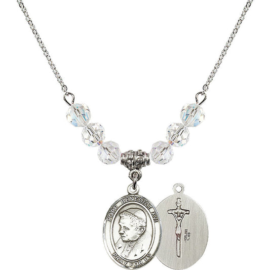 Sterling Silver Pope Emeritace Benedict XVI Birthstone Necklace with Crystal Beads - 8235