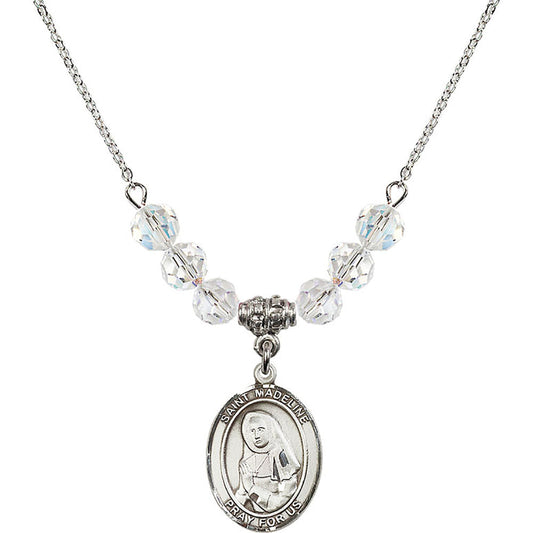 Sterling Silver Saint Madeline Sophie Barat Birthstone Necklace with Crystal Beads - 8236