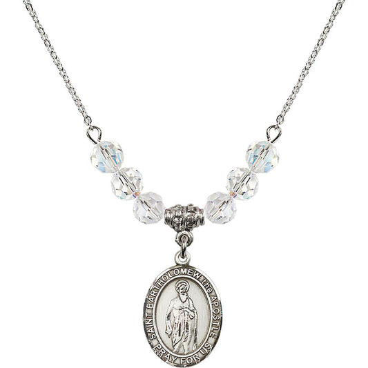 Sterling Silver Saint Bartholomew the Apostle Birthstone Necklace with Crystal Beads - 8238