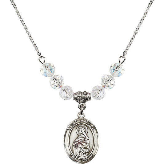 Sterling Silver Saint Matilda Birthstone Necklace with Crystal Beads - 8239
