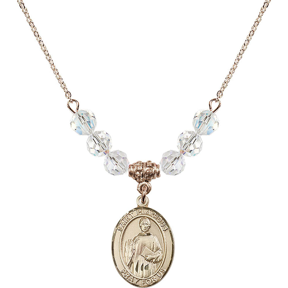 14kt Gold Filled Saint Placidus Birthstone Necklace with Crystal Beads - 8240