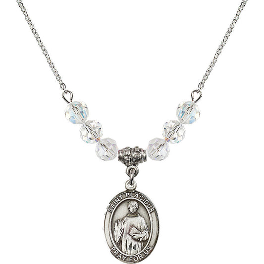 Sterling Silver Saint Placidus Birthstone Necklace with Crystal Beads - 8240