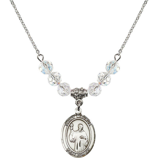 Sterling Silver Saint Maurus Birthstone Necklace with Crystal Beads - 8241