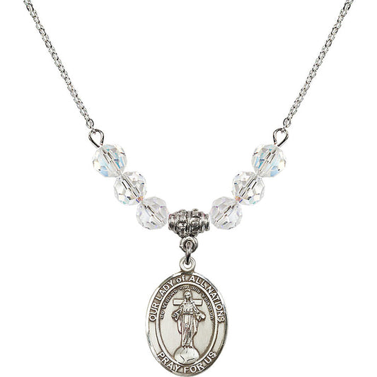 Sterling Silver Our Lady of All Nations Birthstone Necklace with Crystal Beads - 8242