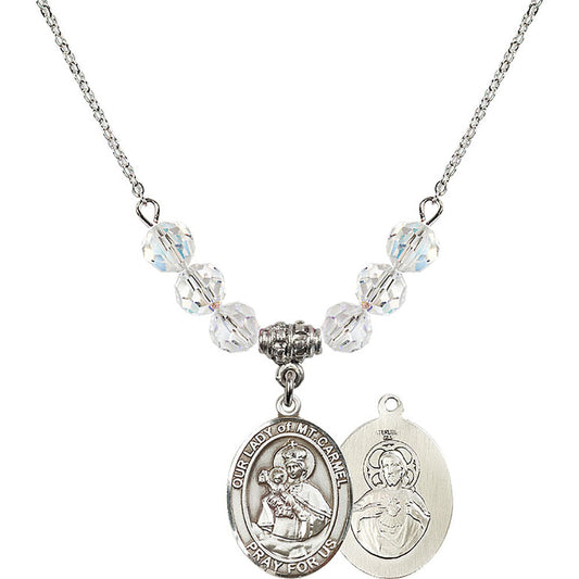 Sterling Silver Our Lady of Mount Carmel Birthstone Necklace with Crystal Beads - 8243