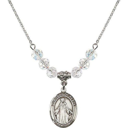 Sterling Silver Our Lady of Peace Birthstone Necklace with Crystal Beads - 8245