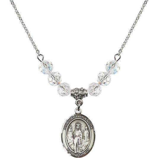 Sterling Silver Our Lady of Knock Birthstone Necklace with Crystal Beads - 8246
