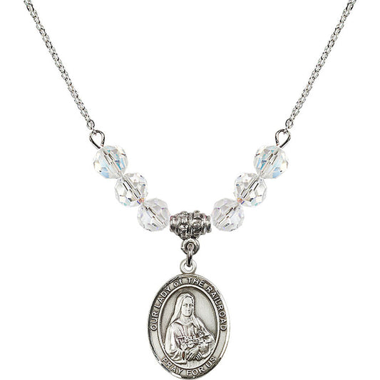 Sterling Silver Our Lady of the Railroad Birthstone Necklace with Crystal Beads - 8247