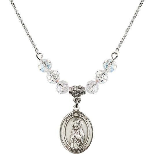 Sterling Silver Saint Alice Birthstone Necklace with Crystal Beads - 8248