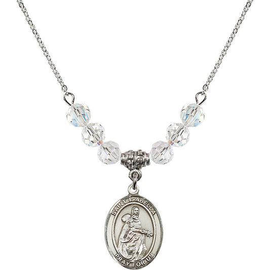Sterling Silver Saint Isabella of Portugal Birthstone Necklace with Crystal Beads - 8250