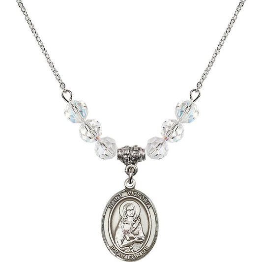 Sterling Silver Saint Victoria Birthstone Necklace with Crystal Beads - 8253