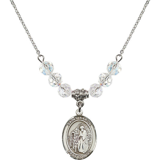 Sterling Silver Saint Aaron Birthstone Necklace with Crystal Beads - 8254