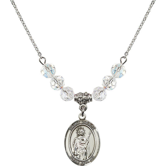 Sterling Silver Saint Grace Birthstone Necklace with Crystal Beads - 8255