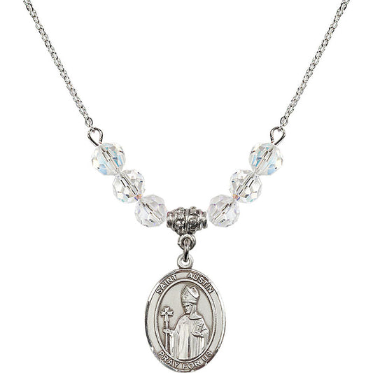 Sterling Silver Saint Austin Birthstone Necklace with Crystal Beads - 8256
