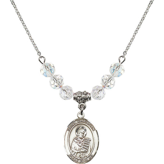 Sterling Silver Saint Christian Demosthenes Birthstone Necklace with Crystal Beads - 8257