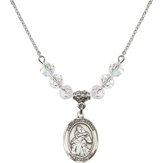 Sterling Silver Saint Isaiah Birthstone Necklace with Crystal Beads - 8258
