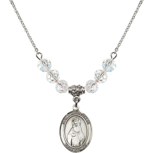Sterling Silver Saint Hildegard von Bingen Birthstone Necklace with Crystal Beads - 8260