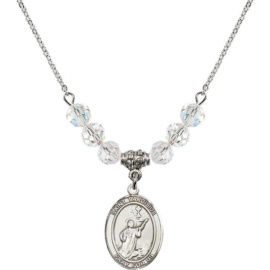 Sterling Silver Saint Tarcisius Birthstone Necklace with Crystal Beads - 8261