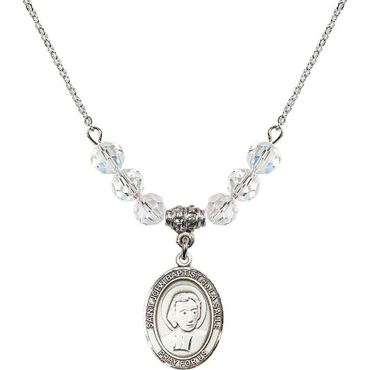 Sterling Silver Saint John Baptist de la Salle Birthstone Necklace with Crystal Beads - 8262