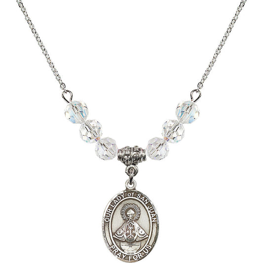 Sterling Silver Our Lady of San Juan Birthstone Necklace with Crystal Beads - 8263