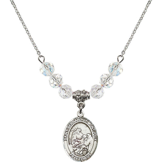Sterling Silver Saint Bernard of Montjoux Birthstone Necklace with Crystal Beads - 8264