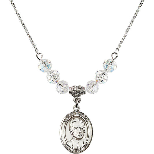 Sterling Silver Saint Eugene de Mazenod Birthstone Necklace with Crystal Beads - 8266