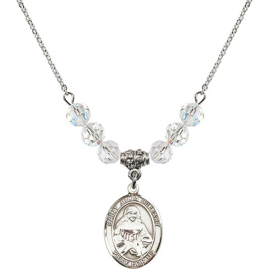 Sterling Silver Saint Julia Billiart Birthstone Necklace with Crystal Beads - 8267