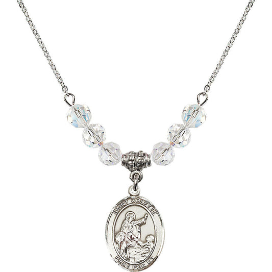 Sterling Silver Saint Colette Birthstone Necklace with Crystal Beads - 8268