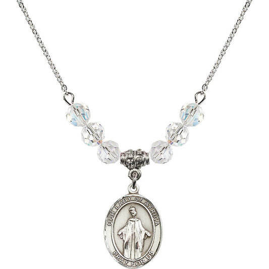 Sterling Silver Our Lady of Africa Birthstone Necklace with Crystal Beads - 8269