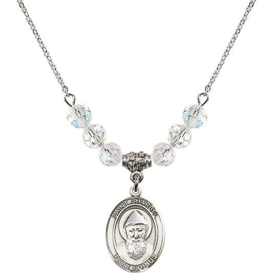 Sterling Silver Saint Sharbel Birthstone Necklace with Crystal Beads - 8271