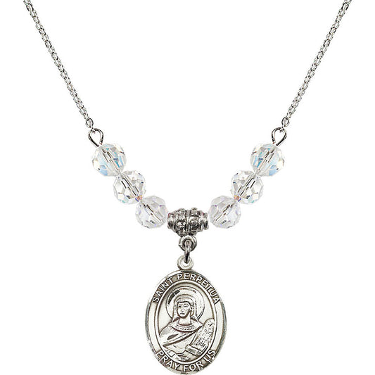 Sterling Silver Saint Perpetua Birthstone Necklace with Crystal Beads - 8272