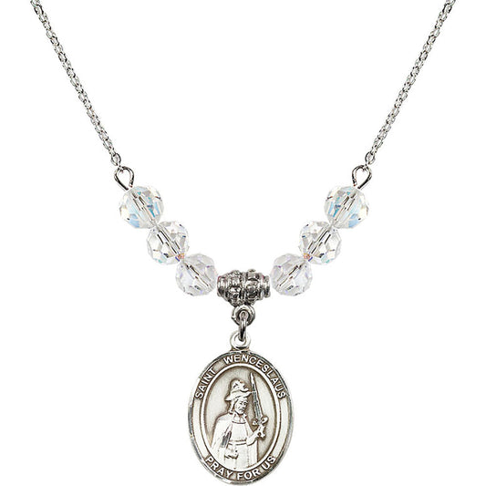 Sterling Silver Saint Wenceslaus Birthstone Necklace with Crystal Beads - 8273