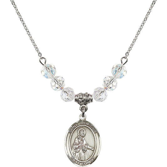 Sterling Silver Saint Remigius of Reims Birthstone Necklace with Crystal Beads - 8274